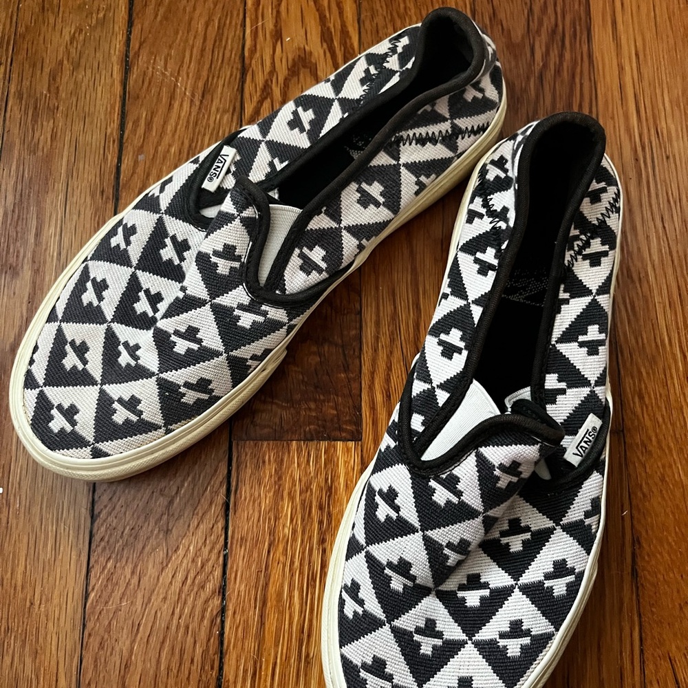 Funky Black  and White Slip-On Vans